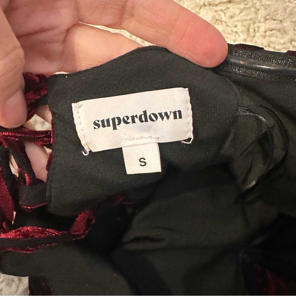 Superdown Black Satin Top with Red Detailing